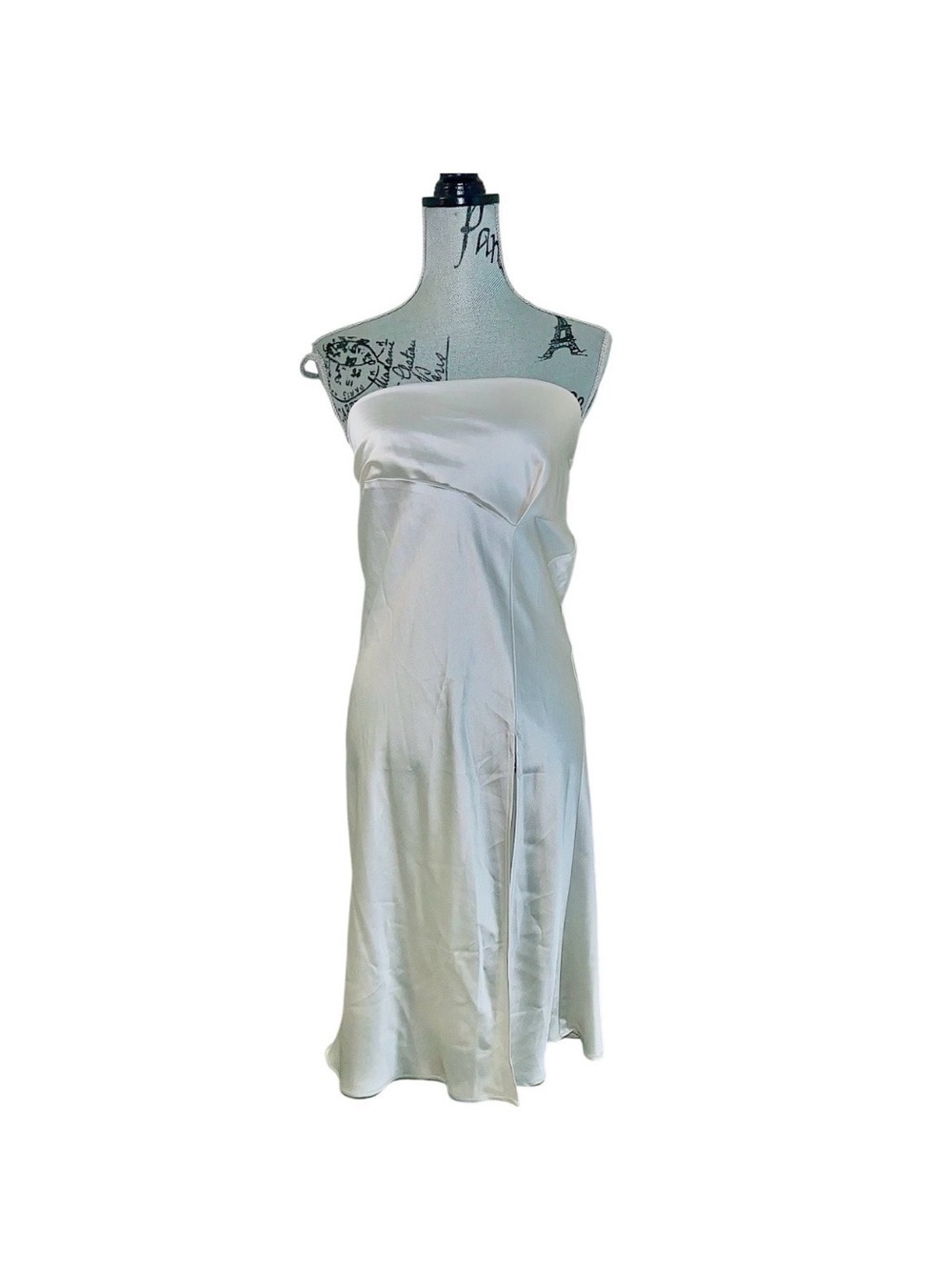 Satin Cream Strapless Tube Midi Dress with Slit size 4 perfect for Bachelorette